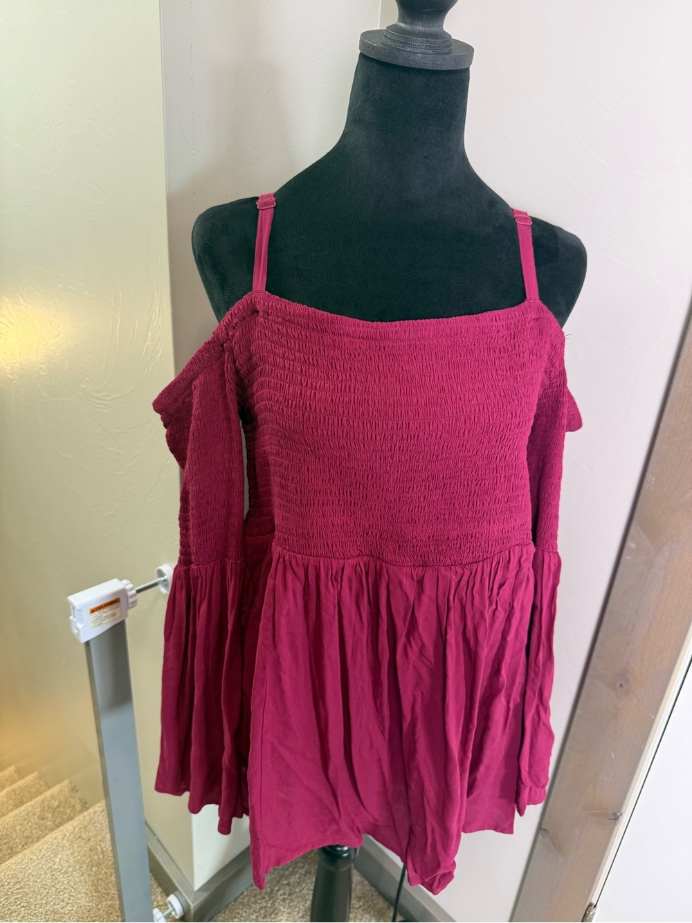 Torrid Cold Shoulder Off the Shoulder Smocked Maroon Red Babydoll Blouse Top 1X